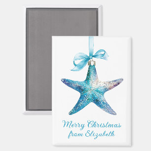 Imán Ornamento navideño estelar azul personalizado