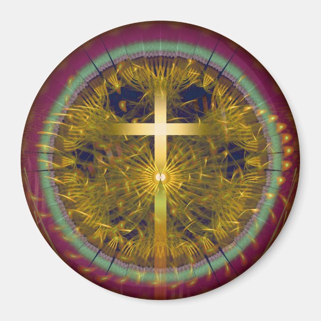 Imán Ornamento redondo de arte fractal cruzado (Frente)