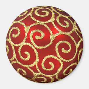 Imán Ornamento rojo con zarandas de oro