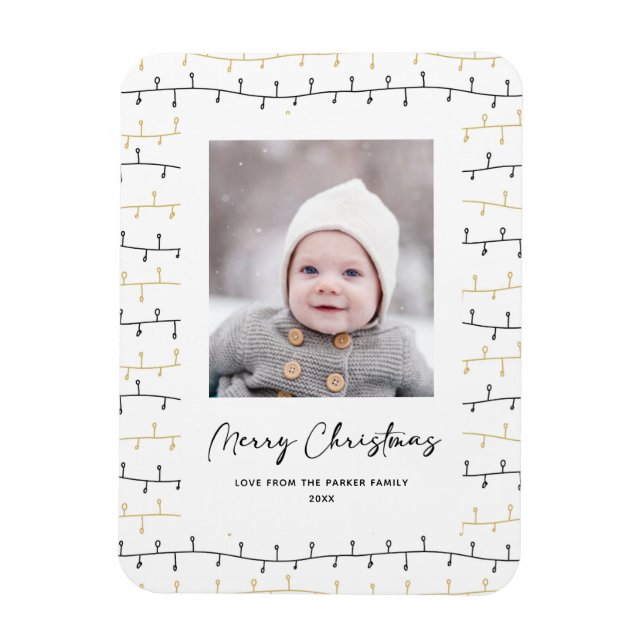 Imán Ornamentos navideños negros de oro divertido blanc (Vertical)