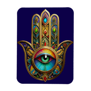 Imán Ornate Color Dorado Hamsa Verde sobre Rojo Tercer 