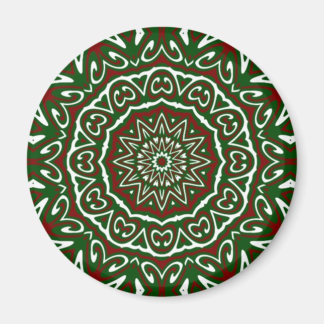 Imán Ornate Maximalist Groovy Navidades Mandala Patter (Frente)