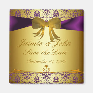 Imán Ornate Purple Gold Damask Save the Date Magnet