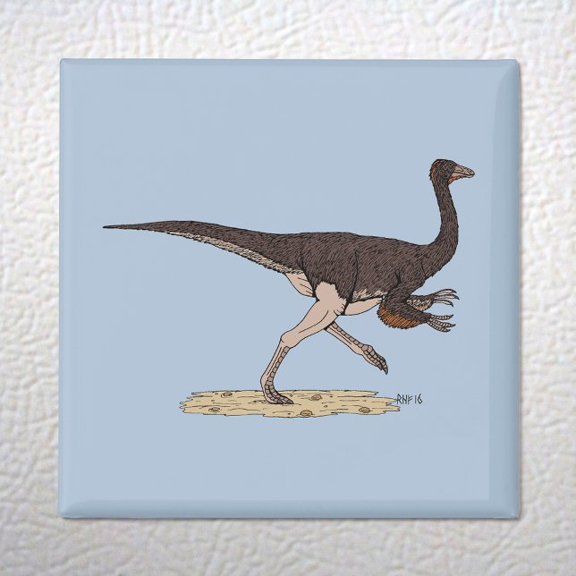 Imán Ornithomimus cretácico (Cretaceous Dinosaur Ornithomimus Magnet on White Fridge)