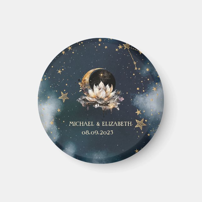 Imán Oro Celestial Sol, Luna, Estrellas Loto Cielo Noct (Frente)