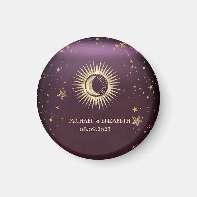 Imán Oro Celestial Sol Y Luna Estrellas Burdeos (Frente)
