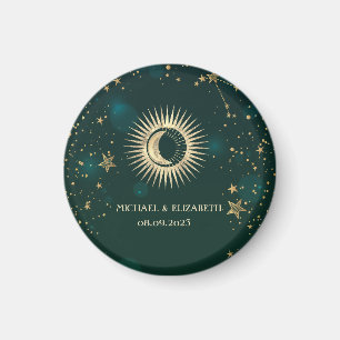 Imán Oro Celestial Sol Y Luna Estrellas Verde