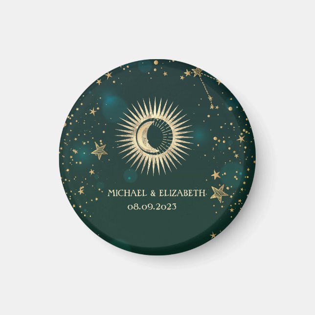 Imán Oro Celestial Sol Y Luna Estrellas Verde (Frente)