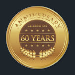 Imán Oro de los 60 años<br><div class="desc">Sesenta años de pegatina de oro con una corona de laurel.</div>