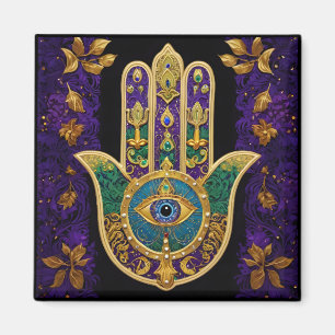 Imán Oro de Mardi Gras Verde Púrpura Hamsas Arte