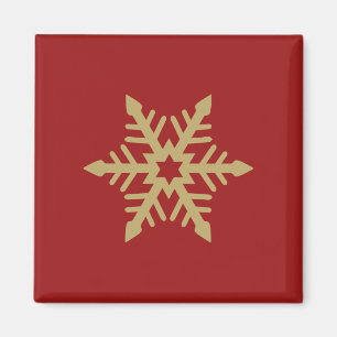 Imán Oro del diseño del copo de nieve en rojo