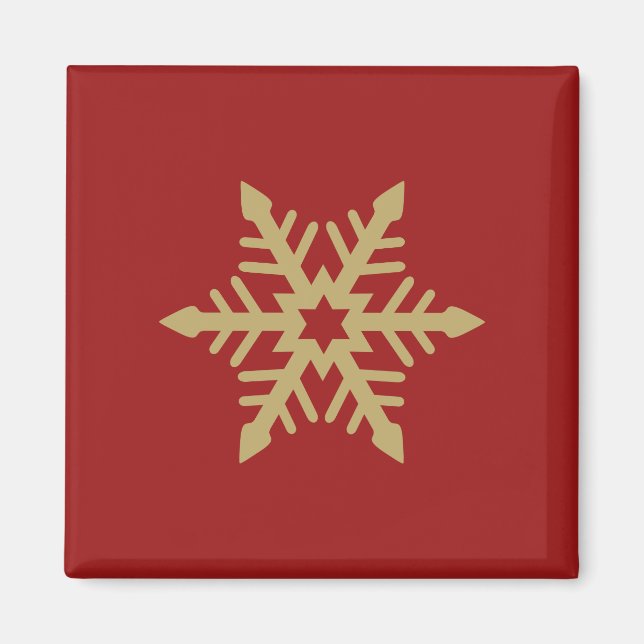 Imán Oro del diseño del copo de nieve en rojo (Frente)