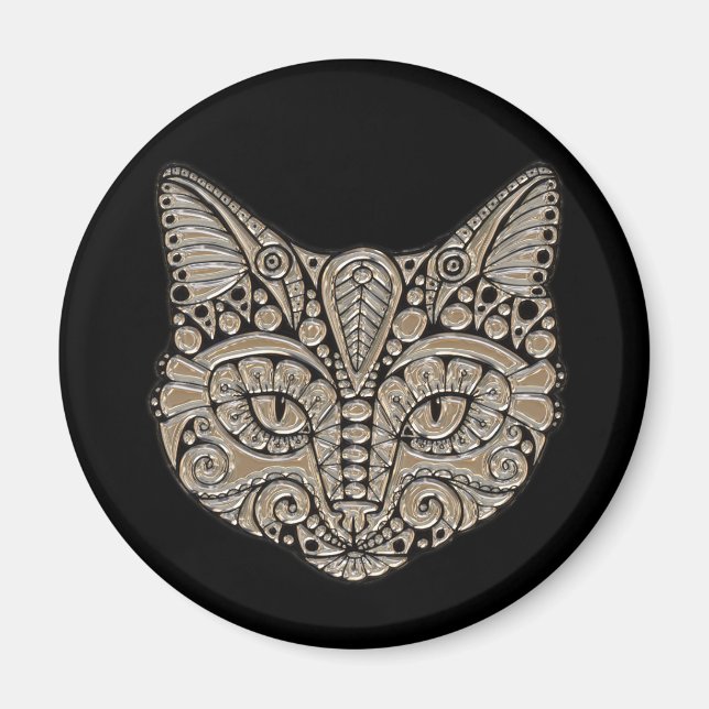 Imán Oro del gato del art déco y gato negro (Frente)