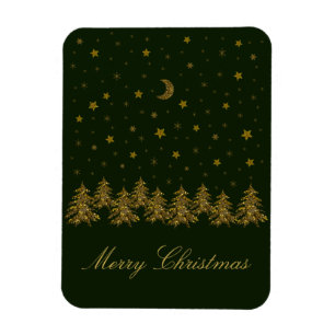 Imán Oro espumoso árbol de Navidad, luna, estrellas en 