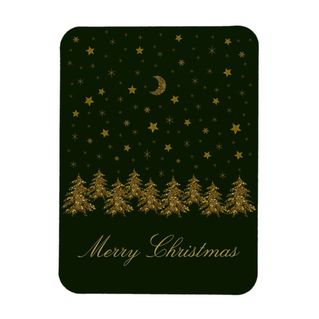 Imán Oro espumoso árbol de Navidad, luna, estrellas en  (Vertical)