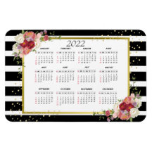 Oro floral blanco negro a rayas | Calendario 2022