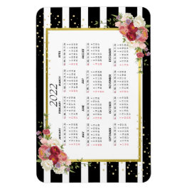 Imán Oro floral blanco negro a rayas | Calendario 2022