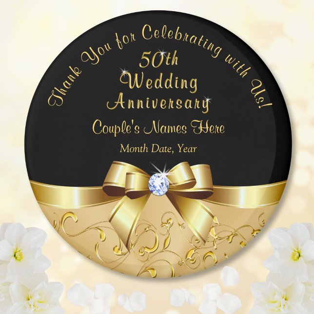 Imán Oro negro, 50 años de fiesta Boda a favor (Cheap 50th wedding anniversary party favors. Black and Gold 50th anniversary Theme. Golden Favors.)
