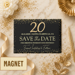 Imán Oro Negro Brillo Cumpleaños 20 Save the Date