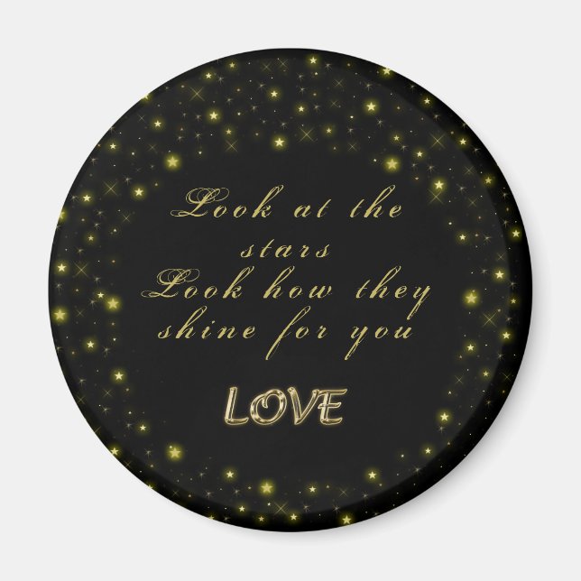 Imán Oro personalizado y estrellas brillantes en negro (Frente)