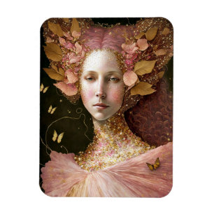 Imán Oro Rosa Fae Fae Mujer Fantasía Arte