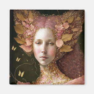 Imán Oro Rosa Fae Fae Mujer Fantasía Arte