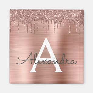 Imán Oro Rosa - Monograma de Nombre en Glitter Rosa Rub