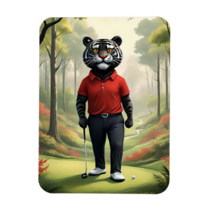 Imán "¡Oro! Un tigre negro jugando golf en el bosque"