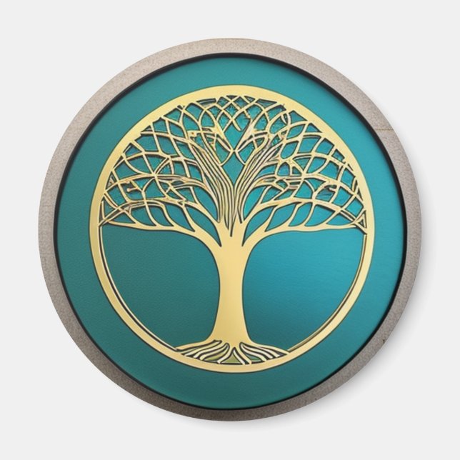 Imán Oro y árbol de turquesa de la vida Magnet (Frente)