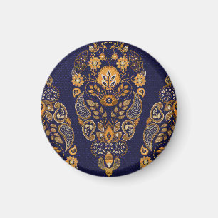 Imán Oro y azul, floral sin costuras.