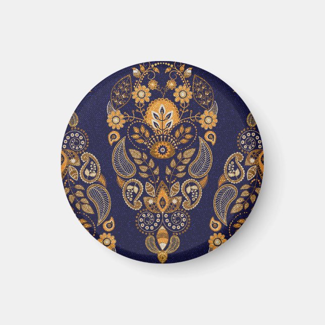Imán Oro y azul, floral sin costuras. (Frente)