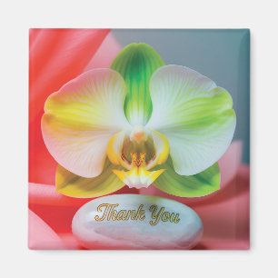 Imán Orquídea Serena Flor con Texto "Gracias"