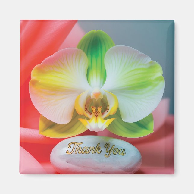 Imán Orquídea Serena Flor con Texto "Gracias" (Frente)