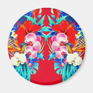 Imán Orquídea tropical y hojas de palma florales hawaia