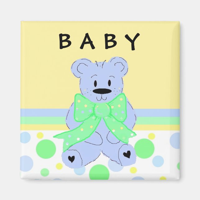 Imán Osito de peluche azul para nuevo bebé (Frente)