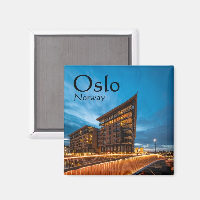 Imán Oslo de noche, Noruega (Anverso/Reverso)
