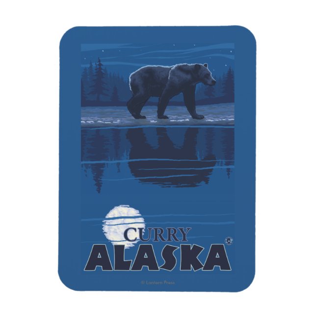 Imán Oso a la luz de la luna - Curry, Alaska (Vertical)
