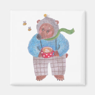 Imán Oso, abejas y capuchino