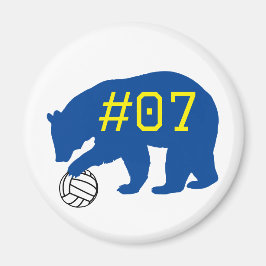 Imán Oso azul con voleibol y número de equipo amarillo