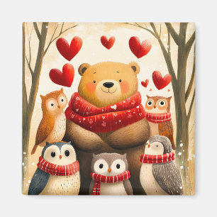 Imán Oso búho familia bosque acogedor amor invernal