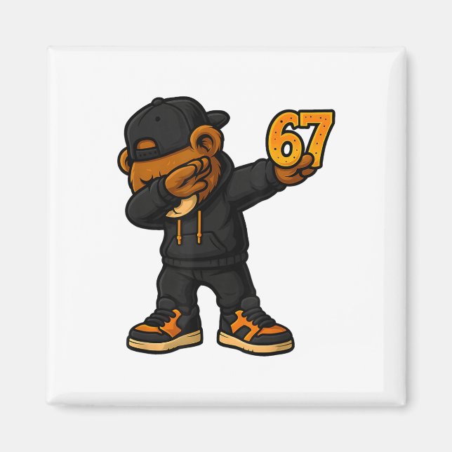 Imán Oso Dabbing 67 Meme Divertido Brainrot Hip Hop Niñ (Frente)