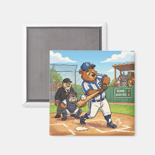 Imán Oso de dibujos animados jugando béisbol