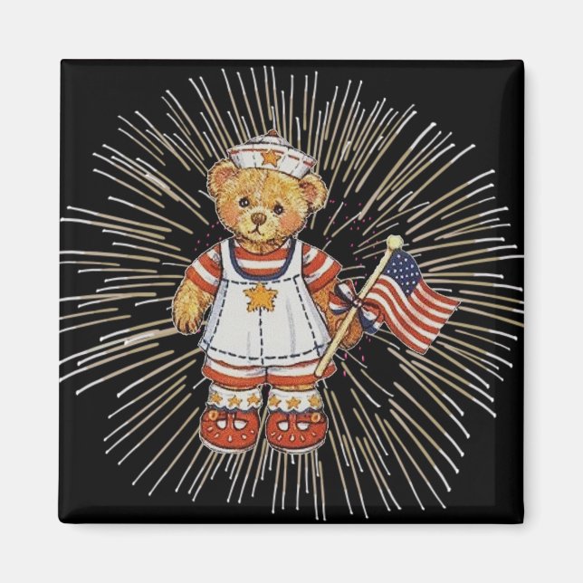 Imán Oso de enfermería vintage con fuegos artificiales  (Frente)