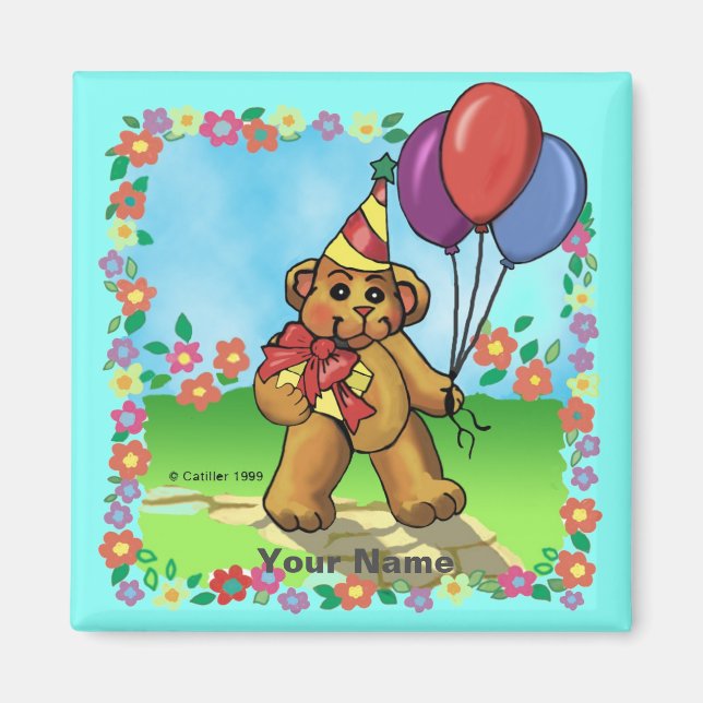 Imán Oso de fiesta de cumpleaños (Frente)