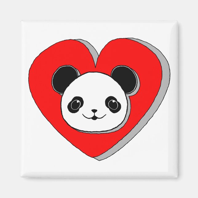 Imán Oso De Panda Y Dibujo De Corazón Rojo (Frente)