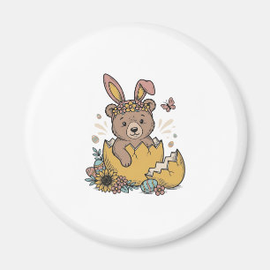 Imán Oso de Pascua lindo en huevo roto Vector vintage_1