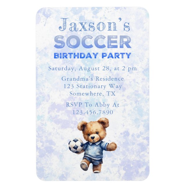 Imán Oso de peluche con invitación a fiesta de cumpleañ (Vertical)