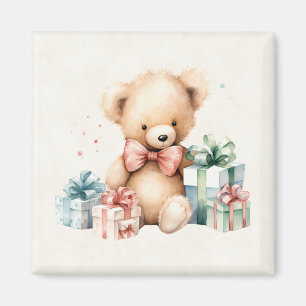 Imán Oso de peluche con regalo de Navidad