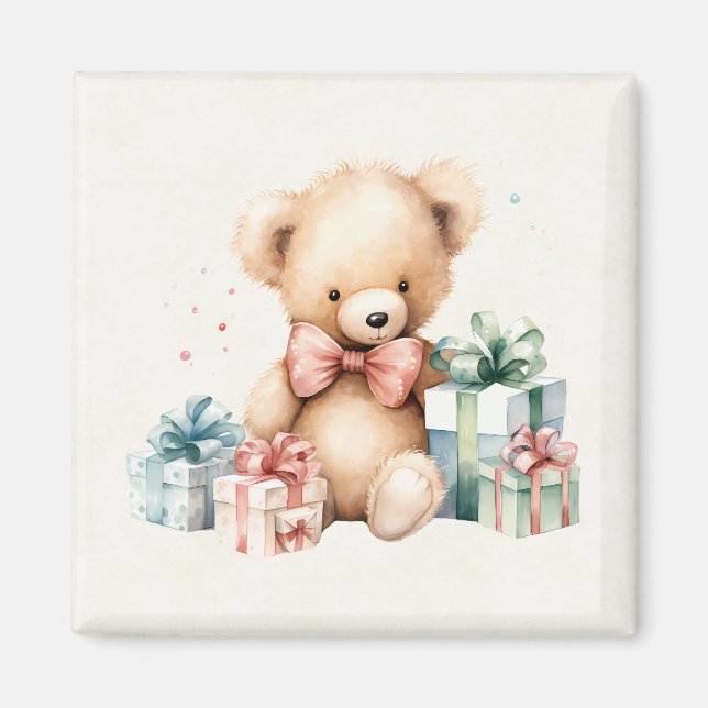 Imán Oso de peluche con regalo de Navidad (Frente)