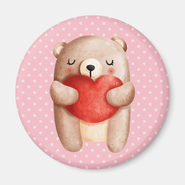Imán Oso de peluche con un corazón rojo (Frente)